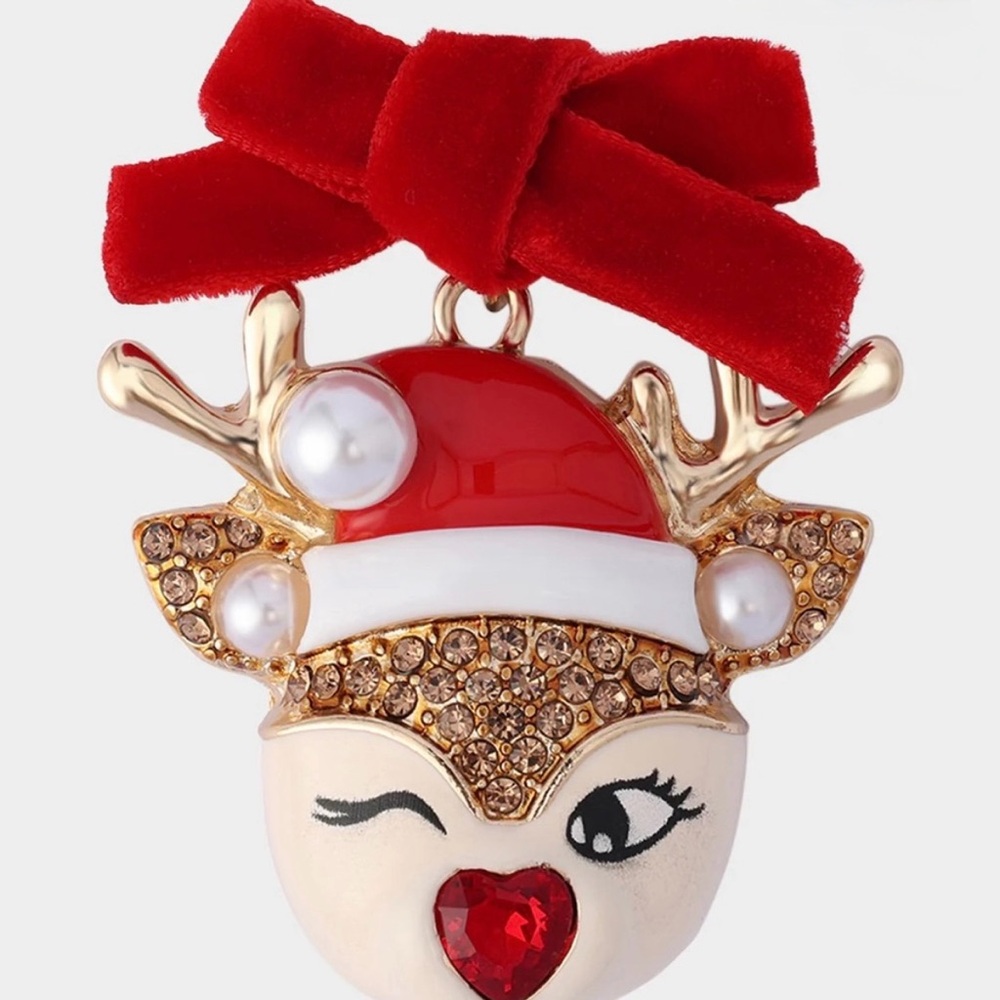 Adorable Betsey Johnson Red and Gold Rudolph the Red Nosed Reindeer Brooch